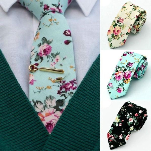 mantieqingway groom wedding floral ties for men cotton men's printed skinny slim neck ties gravatas suits bow tie for party, Black;blue